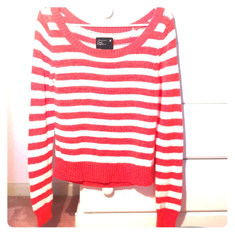 American eagle white and orange striped sweater.